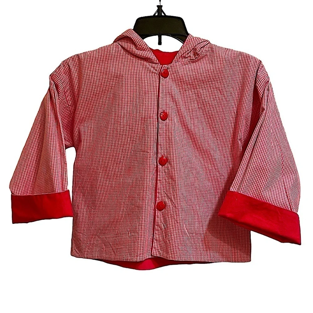 Mary James Hot Pink Gingham and Baby Wale Corduroy Reversible Jacket Hood Sz 4T